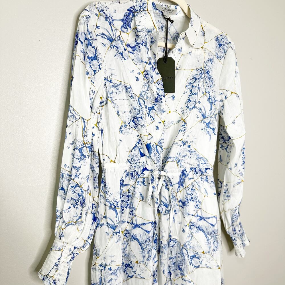 All Saints Skye Buruberu Silk Blend Shirt Dress China Blue 2 NEW $419 - Picture 6 of 12